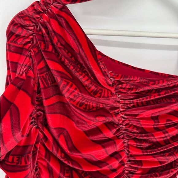 ALIETTE Red Velvet Cold Shoulder Ruched Bodycon Gothic Punk Mini Dress 0 - Picture 10 of 14